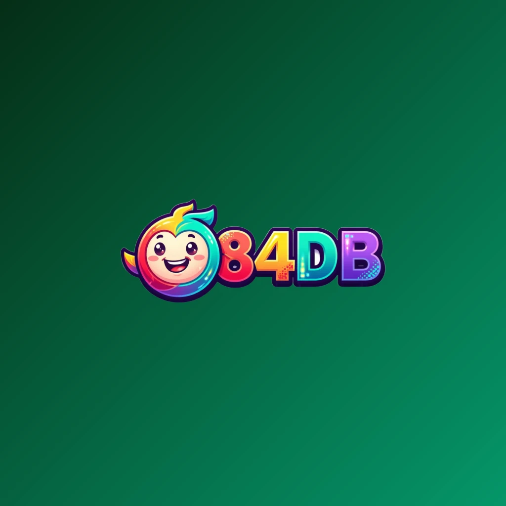 84DB mascot-style logo featuring a friendly character icon with bold, colorful lettering in a gaming brand style on a transparent background, designed as a wide horizontal rectangular wordmark for a website header